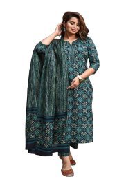 Printed Cotton Straight Kurta Pant Dupatta Set-Stylish Wear for Women