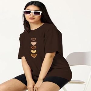Women’s Casual Printed Round Neck, Oversized Longline Drop Shoulder T-Shirt