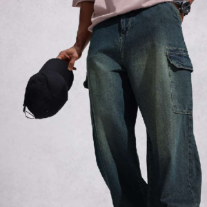 Men Downtown Heavy Faded Baggy Fit Cargo Jeans