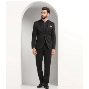 Three Piece Black Textured Formal Suit
