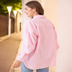 Women’s Oversized Vertical Stripes Pure Cotton Casual Shirt