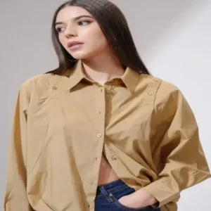 Women Brown Solid Oversized Fit Casual Shirt