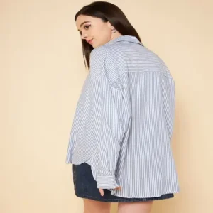 Women Oversized Fit Striped Spread Collar Casual Shirt
