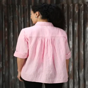 Women Solid Cotton Relaxed Fit Collar Long Sleeve Shirts