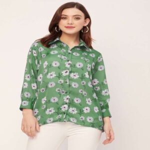 Women Regular Fit Printed Cut Away Collar Casual Shirt