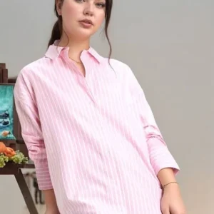 Women’s Oversized Vertical Stripes Pure Cotton Casual Shirt