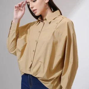 Women Brown Solid Oversized Fit Casual Shirt