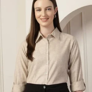 Women Regular Fit Self Design Spread Collar Formal Shirt