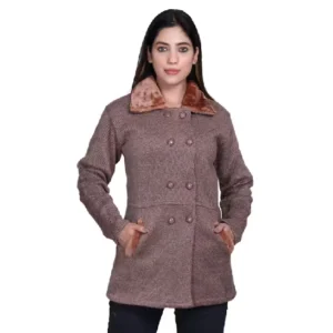 Women’s Woolen Winter Sweater with Fur Collar Full Sleeve Winter Coat for Women