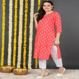 Women Cotton Simple Function Wear Pink Kurti